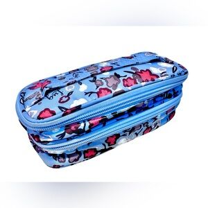 Lug Double Decker Blossom Blue Lined Travel Organizer Brush Cosmetic Case